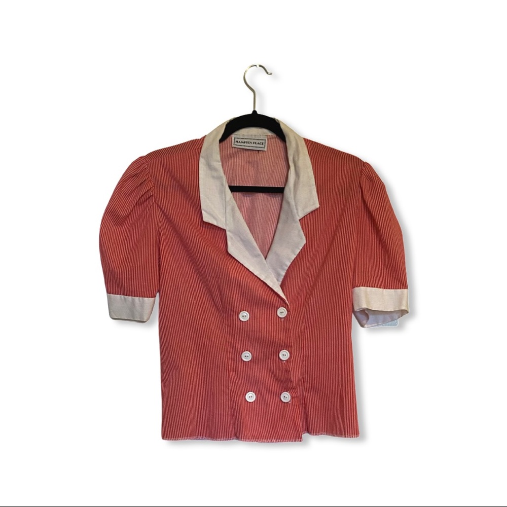 Puff Shoulder Vintage Red Striped Top